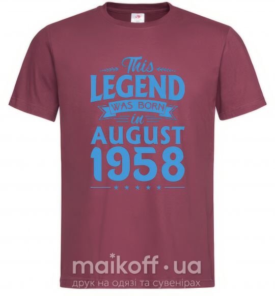 Мужская футболка This Legend was born in August 1958 Бордовый фото