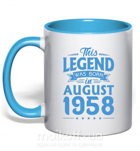 Чашка з кольоровою ручкою This Legend was born in August 1958 Блакитний фото