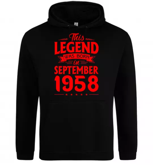 Мужская толстовка (худи) This Legend was born in September 1958 Черный фото