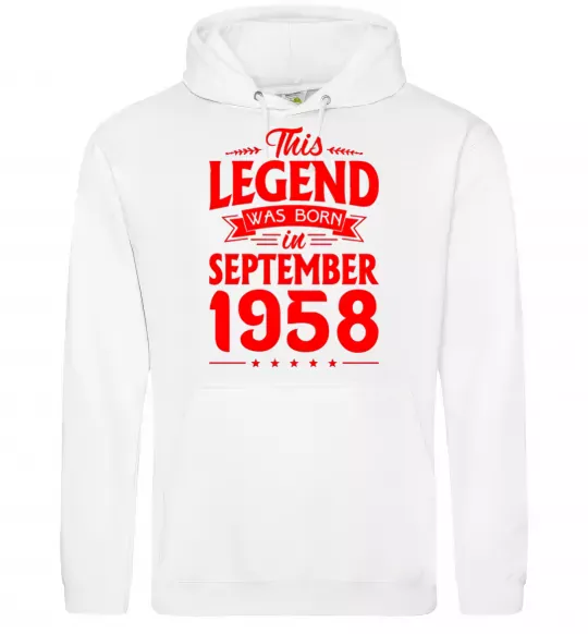 Мужская толстовка (худи) This Legend was born in September 1958 Белый фото