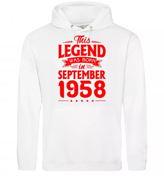 Женская толстовка (худи) This Legend was born in September 1958 Белый фото