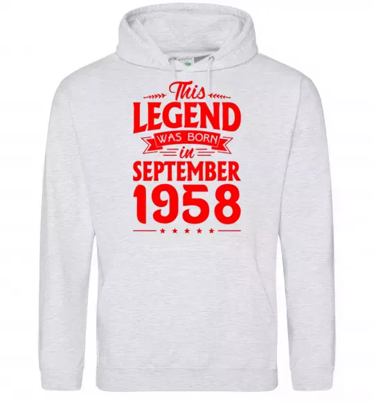 Женская толстовка (худи) This Legend was born in September 1958 Серый меланж фото