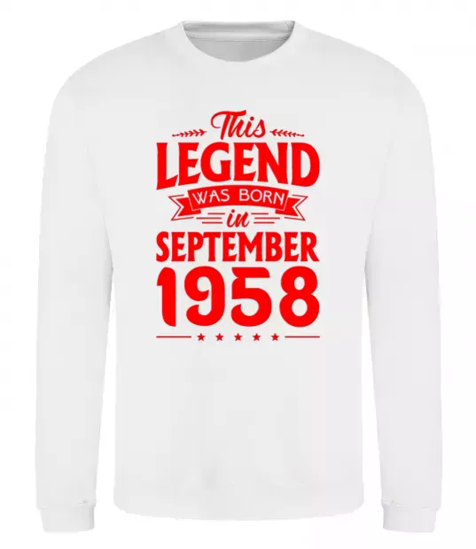 Світшот This Legend was born in September 1958 Білий фото