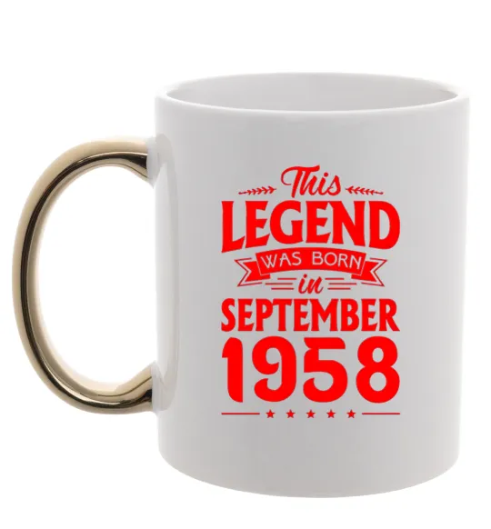 Чашка з кольоровою ручкою This Legend was born in September 1958 Золото фото