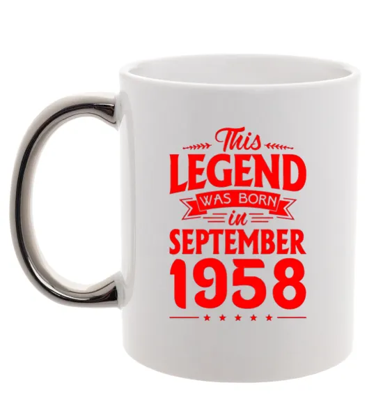 Чашка з кольоровою ручкою This Legend was born in September 1958 Срібло фото