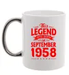 Чашка з кольоровою ручкою This Legend was born in September 1958 Срібло фото