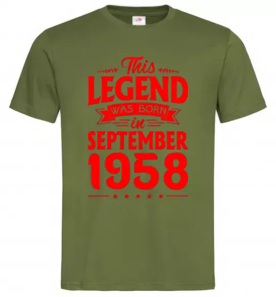 Чоловіча футболка This Legend was born in September 1958 Оливковий фото