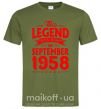 Мужская футболка This Legend was born in September 1958 Оливковый фото