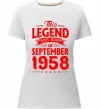 Жіноча преміум футболка This Legend was born in September 1958 Білий фото