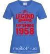 Женская футболка This Legend was born in September 1958 Ярко-синий фото