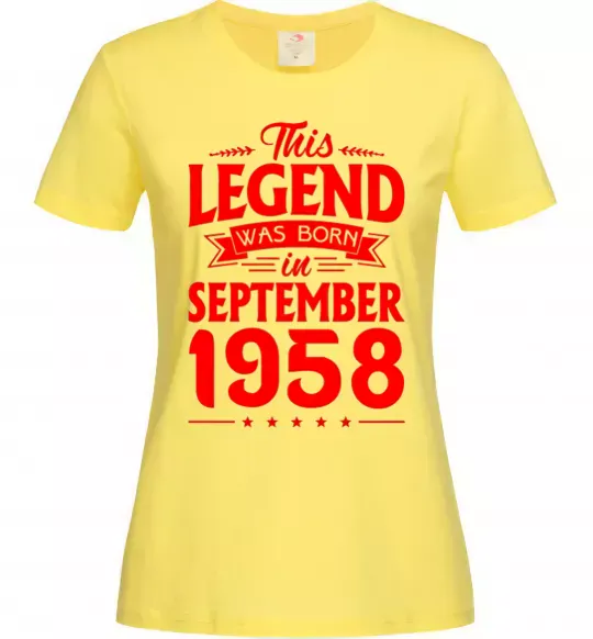 Женская футболка This Legend was born in September 1958 Лимонный фото