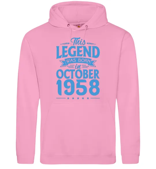 Мужская толстовка (худи) This Legend was born in October 1958 Розовый фото