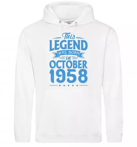 Мужская толстовка (худи) This Legend was born in October 1958 Белый фото