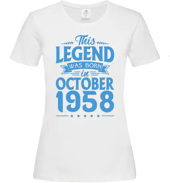 Женская футболка This Legend was born in October 1958 Белый фото