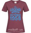 Женская футболка This Legend was born in October 1958 Бордовый фото
