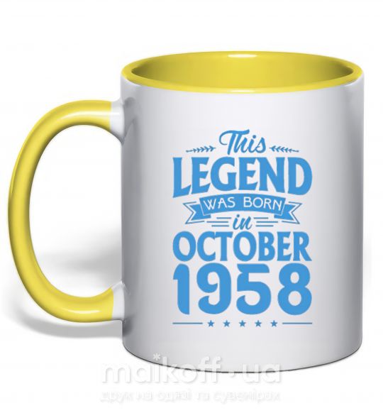 Чашка з кольоровою ручкою This Legend was born in October 1958 Сонячно жовтий фото