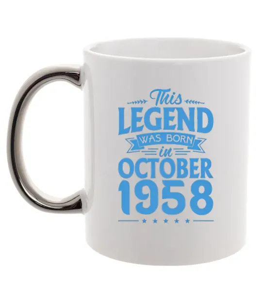 Чашка з кольоровою ручкою This Legend was born in October 1958 Срібло фото