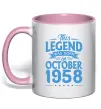 Чашка з кольоровою ручкою This Legend was born in October 1958 Ніжно рожевий фото