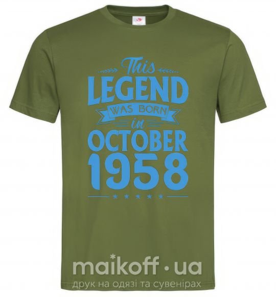 Мужская футболка This Legend was born in October 1958 Оливковый фото