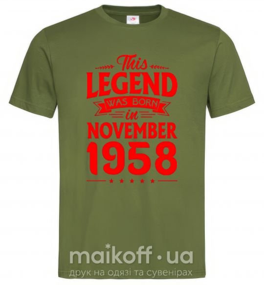 Мужская футболка This Legend was born in November 1958 Оливковый фото