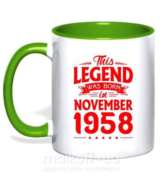 Чашка с цветной ручкой This Legend was born in November 1958 Зеленый фото