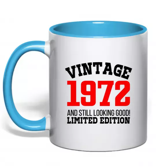 Чашка з кольоровою ручкою Vintage 1972 Блакитний фото