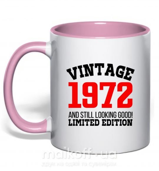 Чашка з кольоровою ручкою Vintage 1972 Ніжно рожевий фото