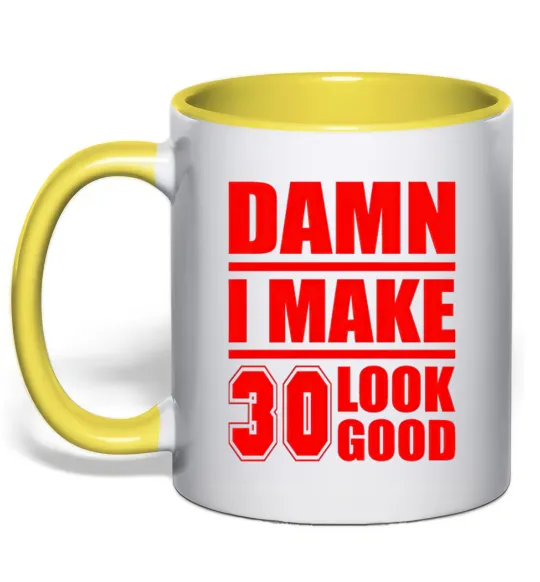 Чашка с цветной ручкой Damn i make 30 look good Лимонный фото