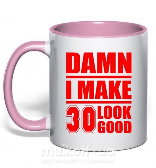 Чашка з кольоровою ручкою Damn i make 30 look good Ніжно рожевий фото