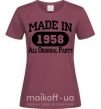 Женская футболка Made in 1958 All Original Parts Бордовый фото