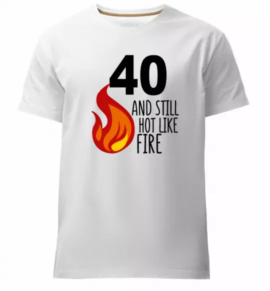 Мужская премиум футболка 40 and still hot like fire Белый фото