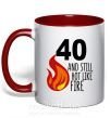 Чашка с цветной ручкой 40 and still hot like fire Красный фото