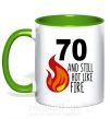 Чашка с цветной ручкой 70 and still hot like fire Зеленый фото
