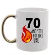 Чашка с цветной ручкой 70 and still hot like fire Золото фото