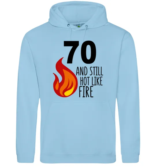 Мужская толстовка (худи) 70 and still hot like fire Голубой фото