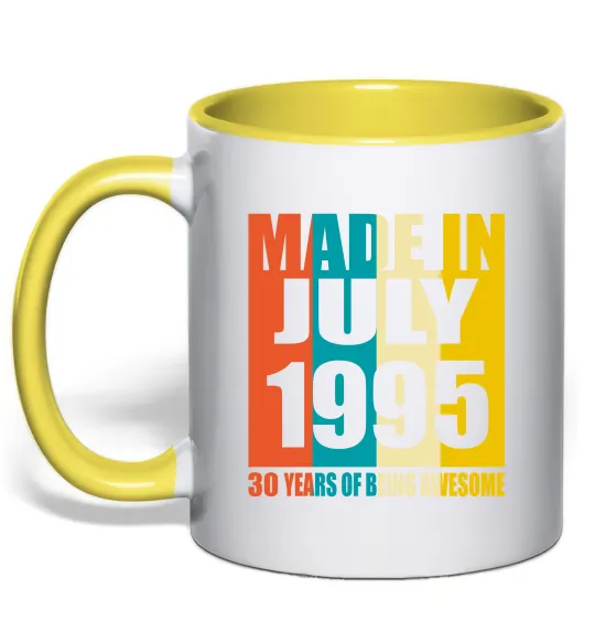 Чашка с цветной ручкой Made in July 1995 30 years of being awesome Лимонный фото
