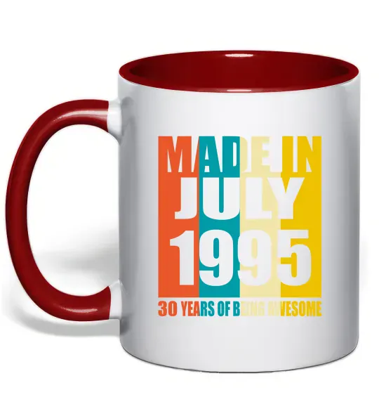 Чашка с цветной ручкой Made in July 1995 30 years of being awesome Красный фото