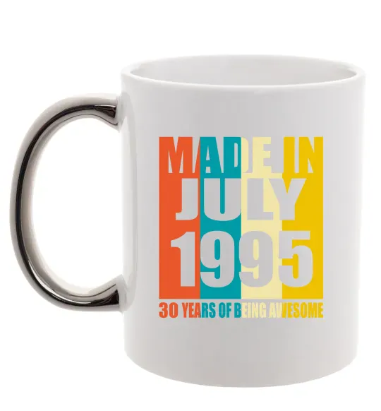 Чашка с цветной ручкой Made in July 1995 30 years of being awesome Серебро фото