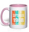 Чашка з кольоровою ручкою Made in September 1968 56 years of being awesome Ніжно рожевий фото