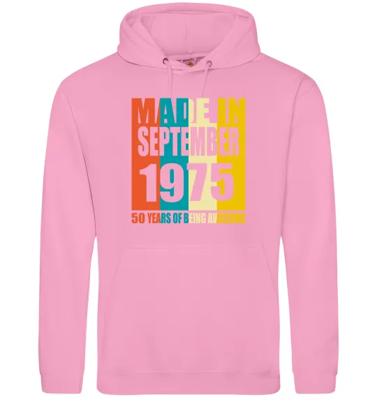 Мужская толстовка (худи) Made in September 1975 50 years of being awesome Розовый фото