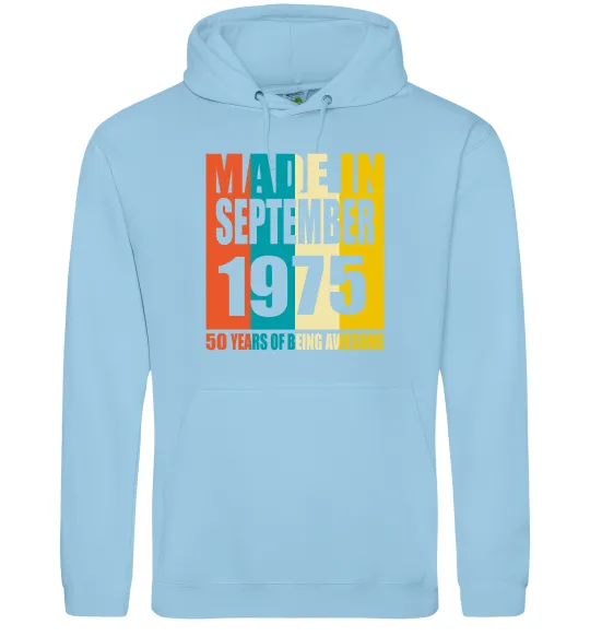 Женская толстовка (худи) Made in September 1975 50 years of being awesome Голубой фото