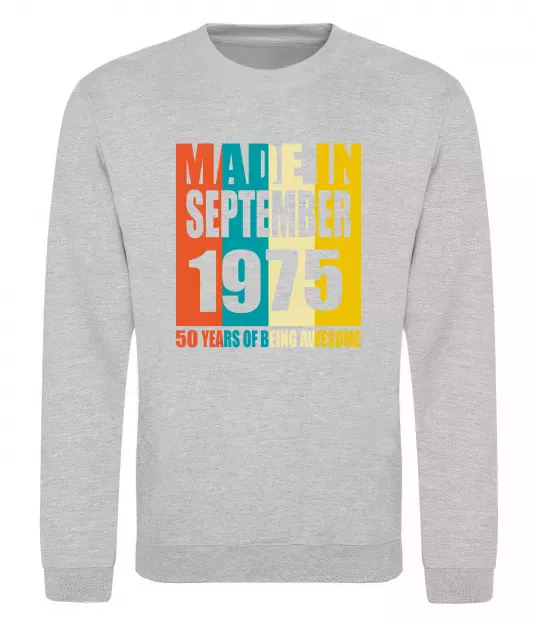 Свитшот Made in September 1975 50 years of being awesome Серый меланж фото
