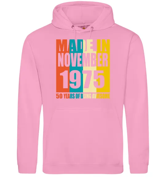 Мужская толстовка (худи) Made in November 1975 50 years of being awesome Розовый фото