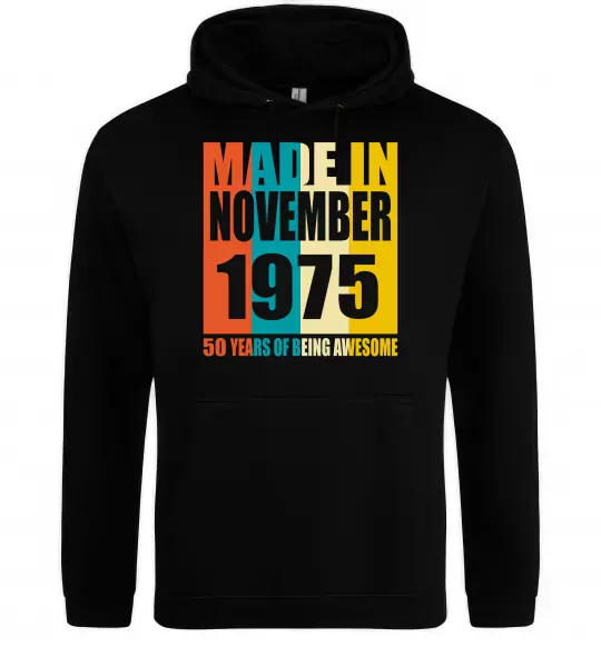 Мужская толстовка (худи) Made in November 1975 50 years of being awesome Черный фото