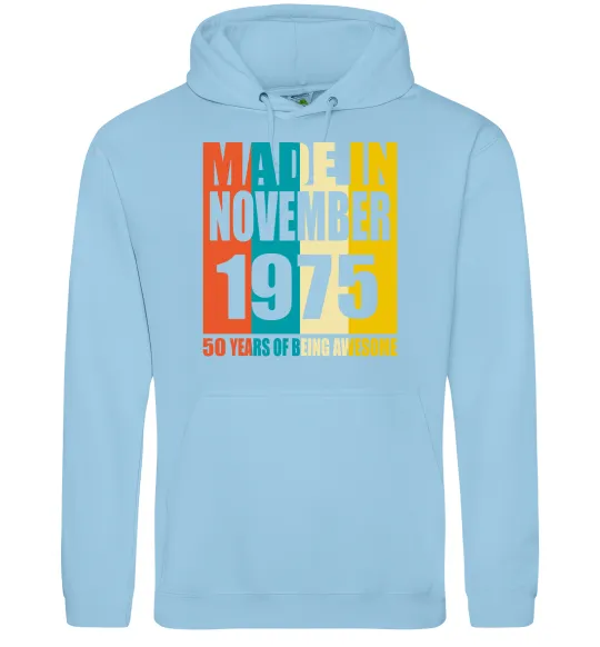 Жіноча толстовка (худі) Made in November 1975 50 years of being awesome Блакитний фото