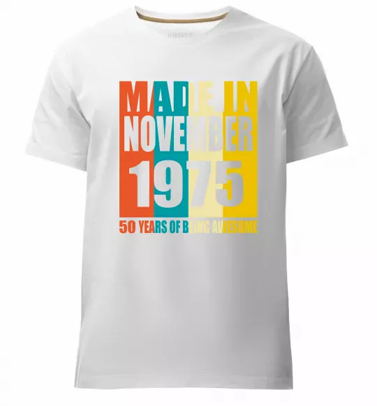 Мужская премиум футболка Made in November 1975 50 years of being awesome Белый фото