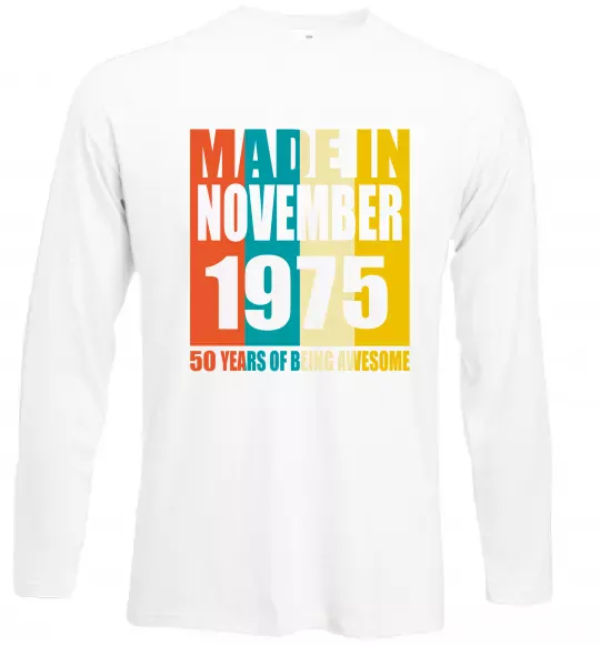 Лонгслив Made in November 1975 50 years of being awesome Белый фото