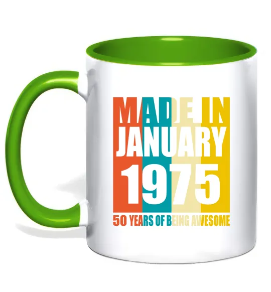 Чашка с цветной ручкой Made in January 1975 50 years of being awesome Лаймовый фото