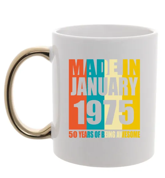 Чашка з кольоровою ручкою Made in January 1975 50 years of being awesome Золото фото