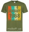 Мужская футболка Made in January 1968 50 years of being awesome Оливковый фото